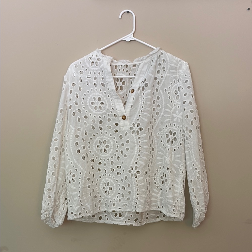 SHEIN White Relaxed Buttoned Mandarin Collar Blouse